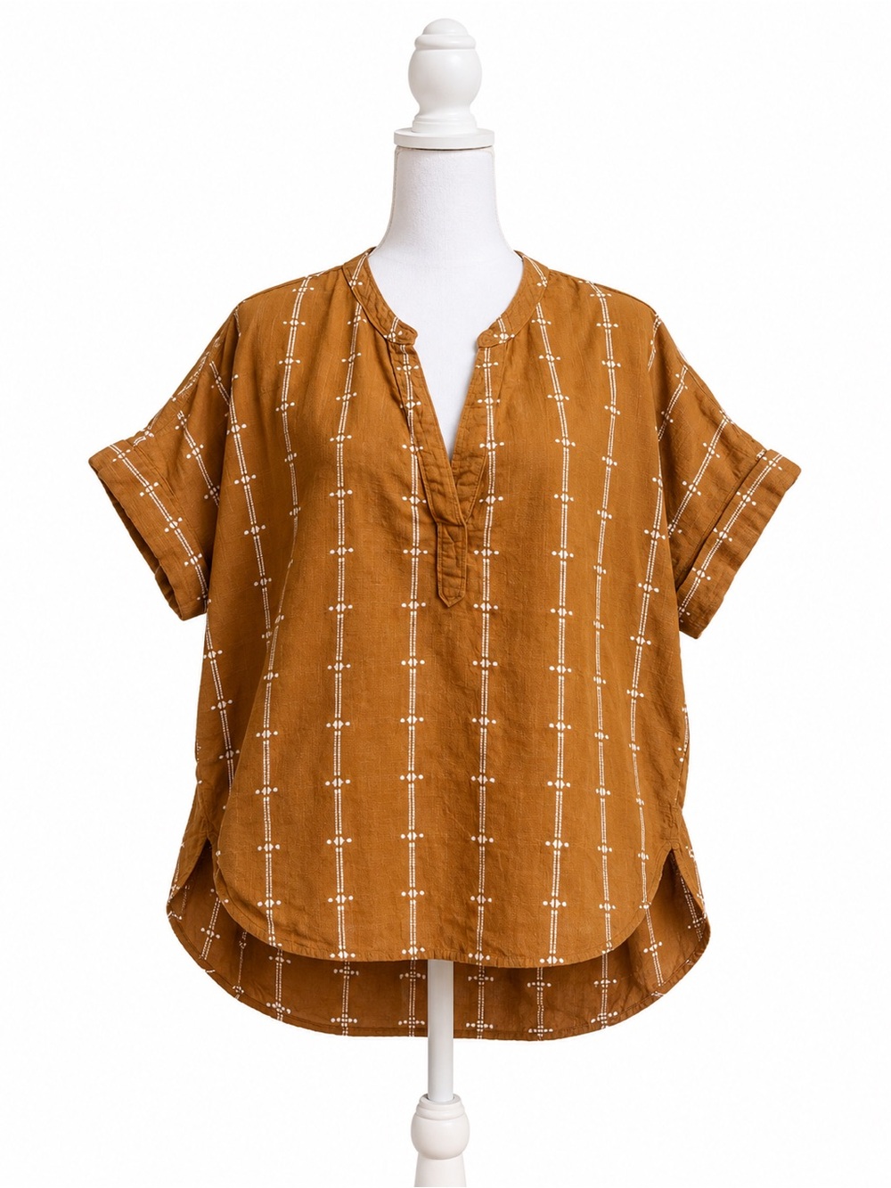 Madewell Women’s XL Brown 100% Cotton Geometric Print Short Sleeve Tunic Top